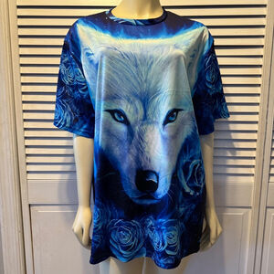 Women's Doifer T-shirt 1XL Blue Wolf Print